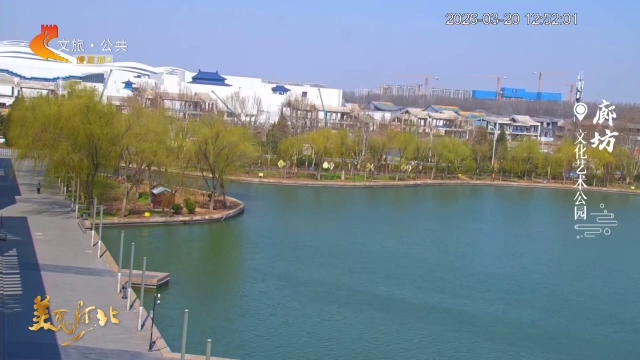 美丽河北慢直播丨文化艺术公园湖岸生新绿！廊坊 正午 2026/03/20 #这么近，那么美，周末到河北